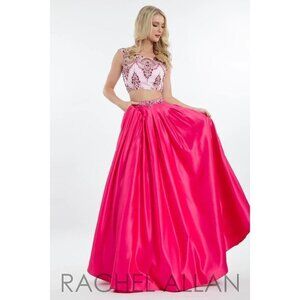 Rachel Allan 7618 Pink Two Piece Barbiecore Long Formal Gown $538